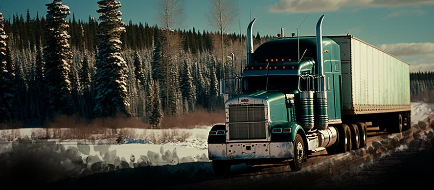 Truck driving on snowy highway